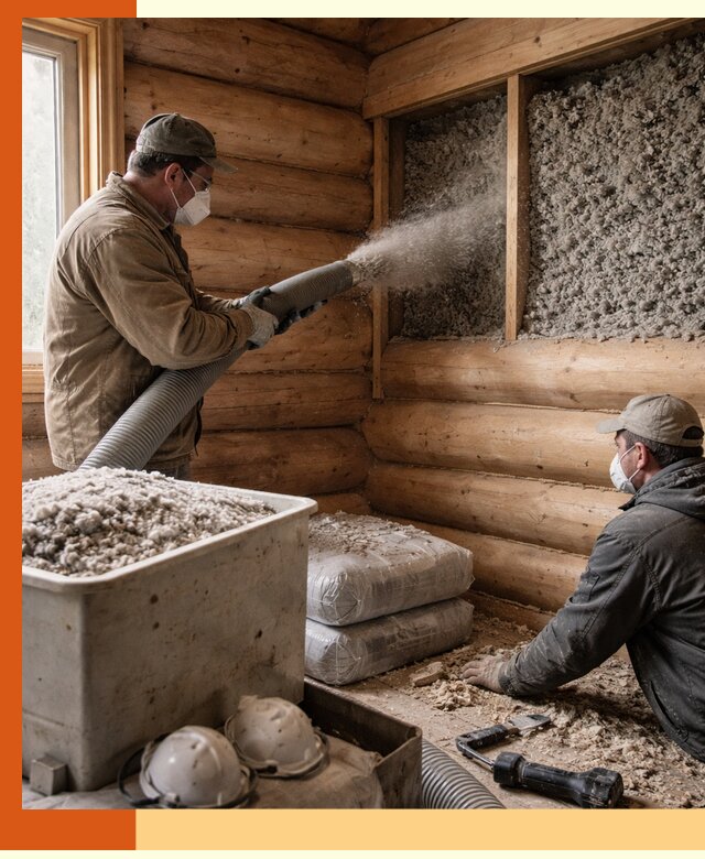 Утепление дома из бруса эковатой в Темрюке