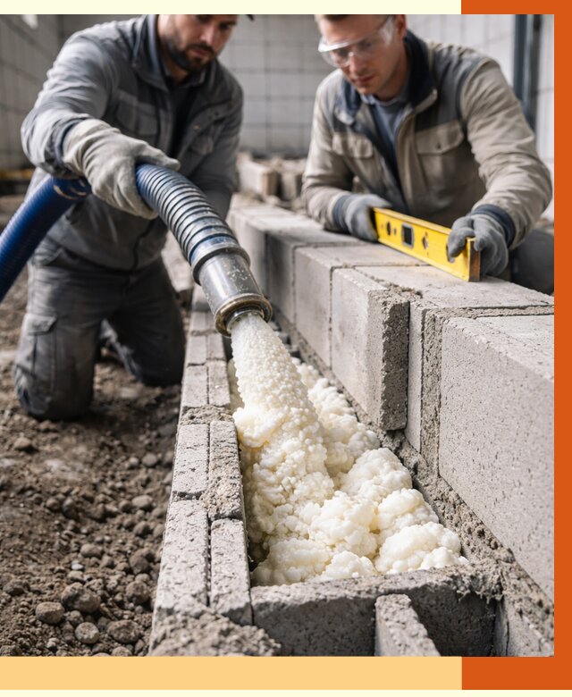 Заполнение колодцевой кладки ППУ в Темрюке от 4323 руб. за м2 | ТепломастерТмр